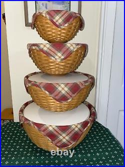 Longaberger Basket Bowl Set of 4 Protectors Lids Orchard Plaid Liners