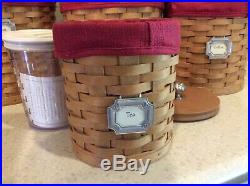 Longaberger Basket Canister Set 2003 WithSealable Protectors Wood Lids Red Liners