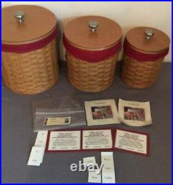 Longaberger Basket Canister Set 3 piece with lids, inserts & MORE