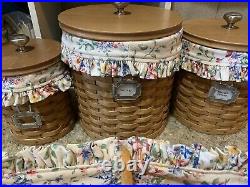 Longaberger Basket Canister Set & Bread Basket, Tie Ons, Lids, Liners, EUC