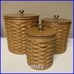 Longaberger Basket Canister Set Of 3 Handmade With Metal Knobs 2004