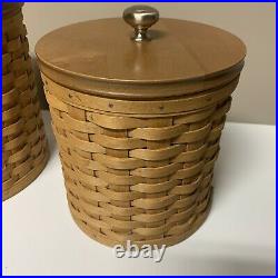 Longaberger Basket Canister Set Of 3 Handmade With Metal Knobs 2004