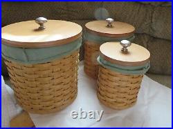 Longaberger Basket Canister Set Of Three with Sealed Protector Inserts and Liner