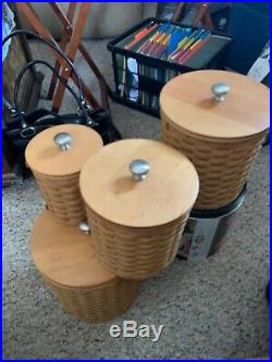 Longaberger Basket Canister Set With 4 Green Liners. Beautiful