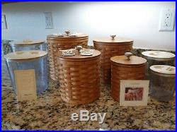 Longaberger Basket Canister Set of 4, Lids, Protectors, Tie Ons FREE shipping