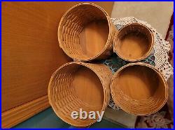 Longaberger Basket Canister Set of 4 withLids & Sealed Plastic Protectors 2nd EUC