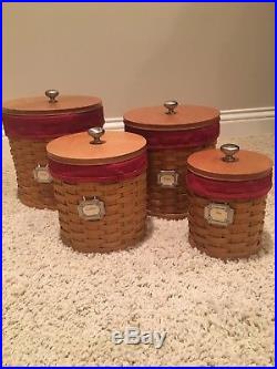 Longaberger Basket Canister Set of 4 withwood lids, protectors, liners & tags