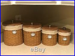 Longaberger Basket & Clear Kitchen Storage Canisters Set of 4 With Lids