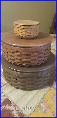 Longaberger Basket Hard To Find Multicolored Round keeping Stackable Basket Set