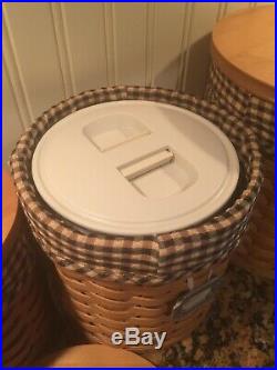 Longaberger Basket Kitchen Canister Set With Sealed Plastic Inserts and Lids