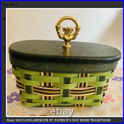 Longaberger Basket Protector Liner Lid Claddagh Knob St Patrick Irish Traditions