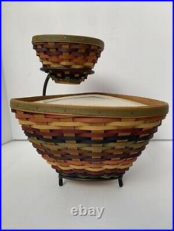 Longaberger Basket Set 2008 Fiesta Triangle Large And Small With 2 Bowls Stand