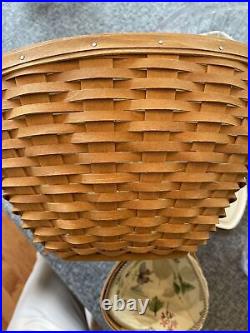 Longaberger Basket Set 2009 Light Brown Triangle Large & Small Bowls Stand Lined