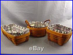 Longaberger Baskets Lot of 3 Handwoven Matching Plaid Lining Set Plastic Liners