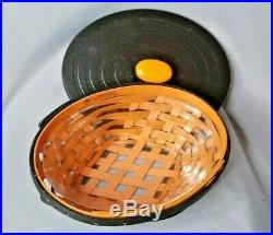 Longaberger Black Bat Dish And Oval Basket Set With Lid