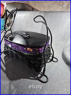 Longaberger Black Cat Basket Combo with Lid & Wrought Iron Cat Stand 2009