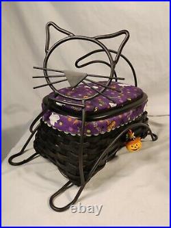 Longaberger Black Cat Basket Halloween Party Liner Lid Protector Wrought Iron ti