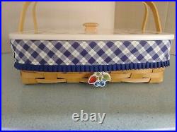 Longaberger Blue Ribbon Pie Basket with liner, protector, lid, and tie-on set