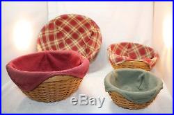 Longaberger Bowl Baskets with protectors Set of Four 7, 9, 11, 13