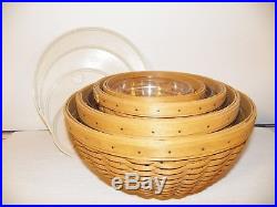 Longaberger Bowl Baskets with protectors Set of Four 7, 9, 11, 13 EUC