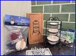 Longaberger CC Mini Mixing Bowl Set, Wrought Iron Stand & Food Accessory Set
