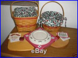 Longaberger CHRISTmas Basket Liner Protector Holly Candle Plate Pottery Set Lot