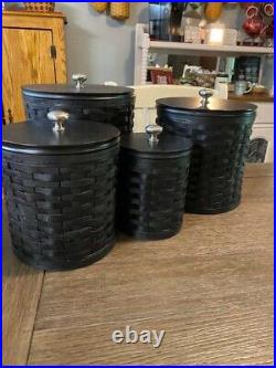 Longaberger Canister Basket Complete Set of four Black With Lidded Protectors