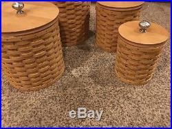 Longaberger Canister Basket Set 2006 with Sealable Protectors, WoodCrafts Lids