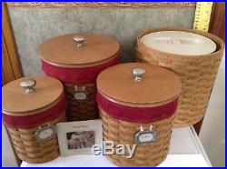 Longaberger Canister Basket Set Lidded Protectors/ Liners Set of 4 Warm Brown