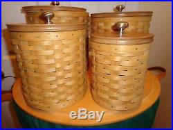 Longaberger Canister Basket Set Of 4 With Wood Lids And Protectors