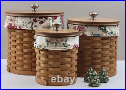 Longaberger Canister Basket Set of 3 with Lids & Liners Small, Medium, & Large