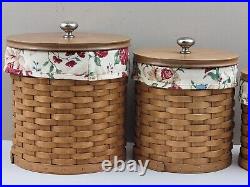 Longaberger Canister Basket Set of 3 with Lids & Liners Small, Medium, & Large