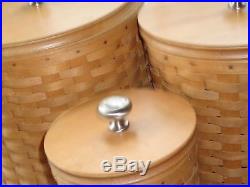 Longaberger Canister Set 3 Basket Combos With Wood Lid, Ties And Protectors