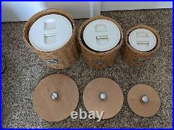 Longaberger Canister Set 3 Baskets Woodcraft Wood Lids & Inserts