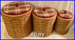 Longaberger Canister Set Of 3 Orchard Park Plaid With Protector Inserts & Lids
