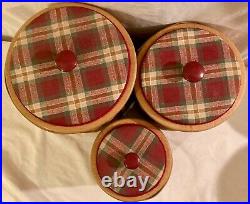Longaberger Canister Set Of 3 Orchard Park Plaid With Protector Inserts & Lids