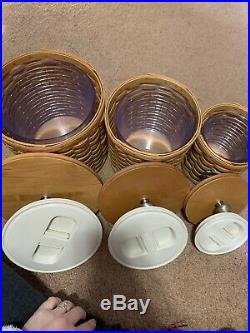 Longaberger Canister Set of 3 Withprotector & tie Ons. Slightly used condition