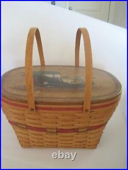 Longaberger Christmas Picnic Basket With Painted Wood Sleigh with Gifts Signed 1992