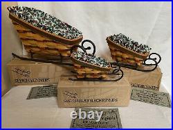Longaberger Christmas Sleigh Basket Set With Wrought Iron Runners