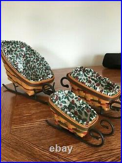 Longaberger Christmas Sleigh Basket Sets. 3 Baskets. 3 Wrought Iron Runners Mint