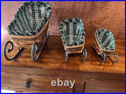 Longaberger Christmas Sleigh Basket Sets. 3 Baskets. 3 Wrought Iron Runners. Sig