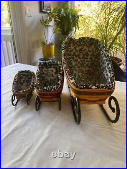 Longaberger Christmas Sleigh Baskets, Lot Of 3