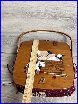 Longaberger Classic 1991 Picnic Basket WithFabric Liner & Painted Lid By B. Chapman