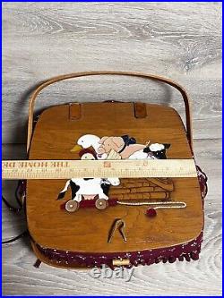 Longaberger Classic 1991 Picnic Basket WithFabric Liner & Painted Lid By B. Chapman