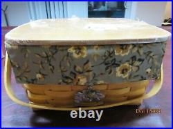 Longaberger Classic Cake Basket Set in Khaki Floral with Lid