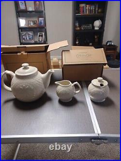 Longaberger Collector's Club Tea Pot + Cream + Sugar Set / New