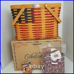 Longaberger Collectors Club 25th Anniversary Flag Basket Set+Liner+Box+Prod Card