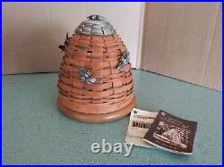 Longaberger Collectors Club Bee Hive basket set with 3 pewter bee tie-ons
