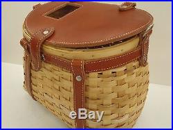 Longaberger Collectors Club CC Fishing Creel Basket Set with Leather Handles NEW