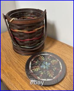 Longaberger Collectors Club Firkin Basket With Tags Handle & Lid Dark Color NEW